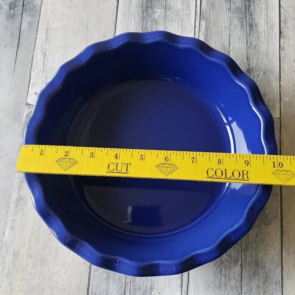 Blue Emile Henry French Ceramic Artisan Ruffled Pie Dish 9 inch